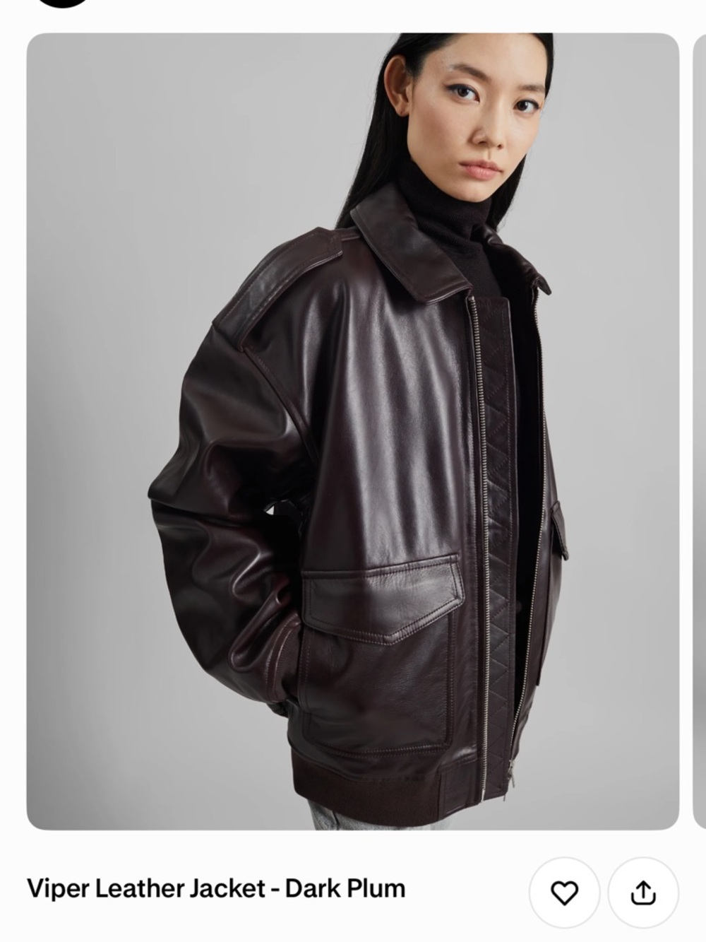 The Frankie Shop Viper Leather Bomber Jacket in Dark Plum - Picture 2 of 7
